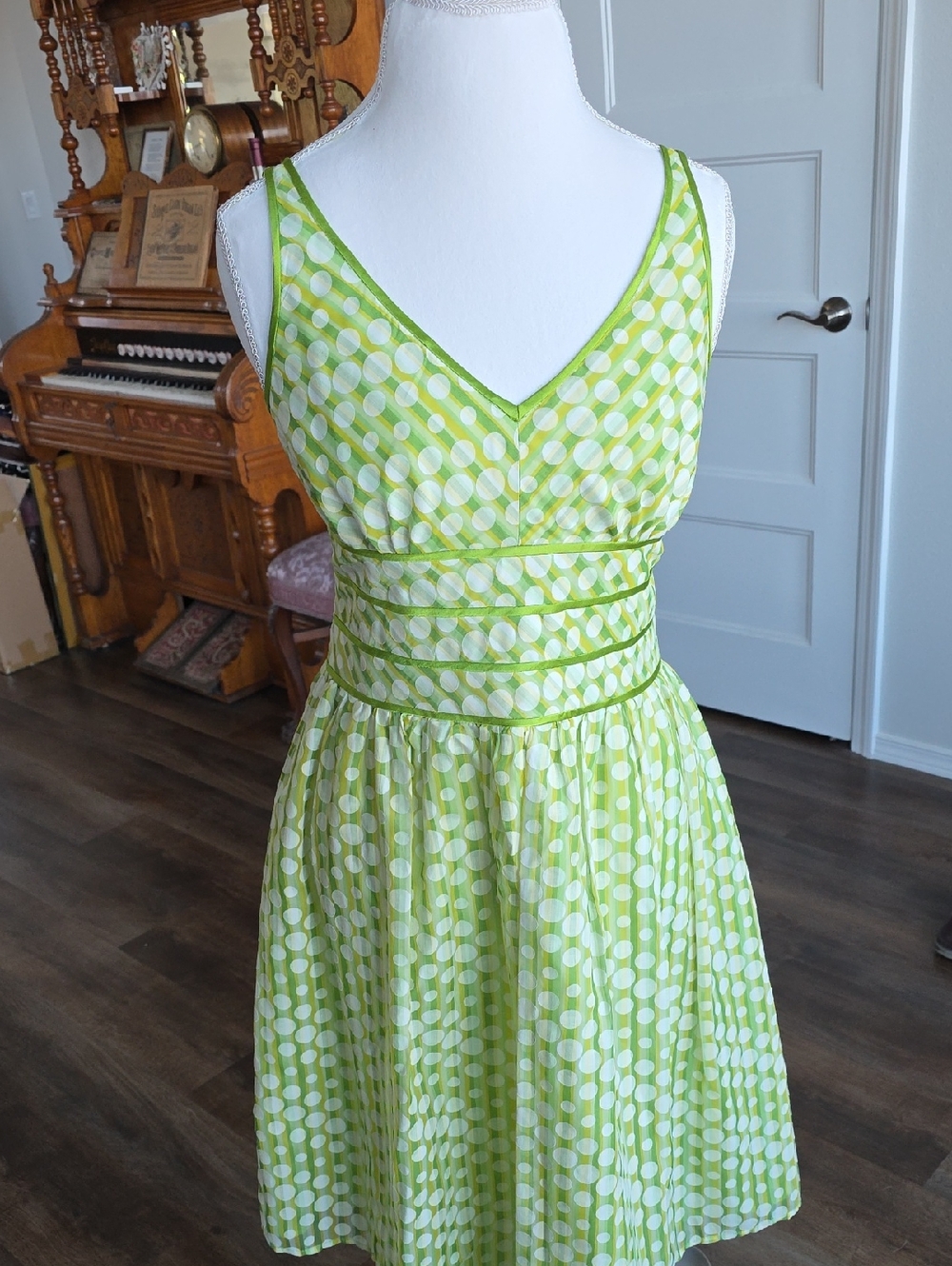 Robbie Bee Lime Green Polka Dot Sleeveless Midi Dress